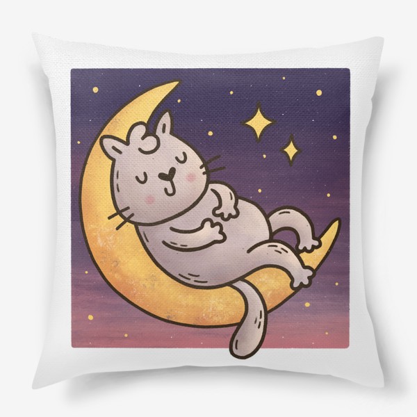 Подушка «Милый котик спит на месяце»