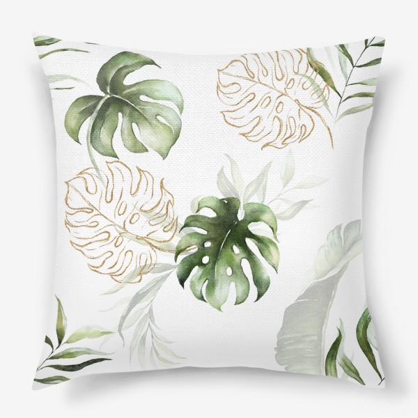 Подушка «Паттерн акварельные листья пальмы, каллы, орхидеи»