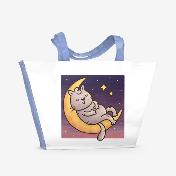 Пляжная сумка «Милый котик спит на месяце»