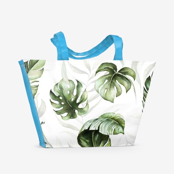 Пляжная сумка «Паттерн акварельные листья пальмы, каллы, орхидеи»