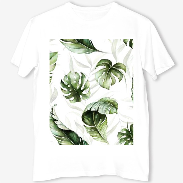 Футболка «Паттерн акварельные листья пальмы, каллы, орхидеи»