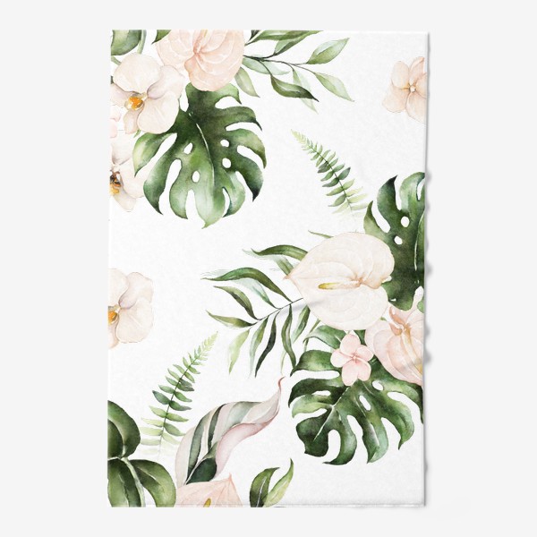 Полотенце «Паттерн акварельные листья пальмы, каллы, орхидеи»