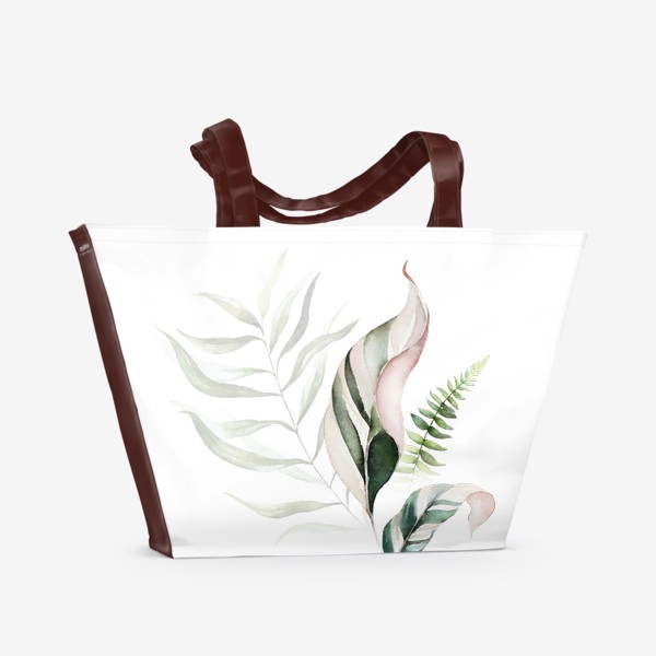 Пляжная сумка «Букет листья пальмы. Акварель и золото»