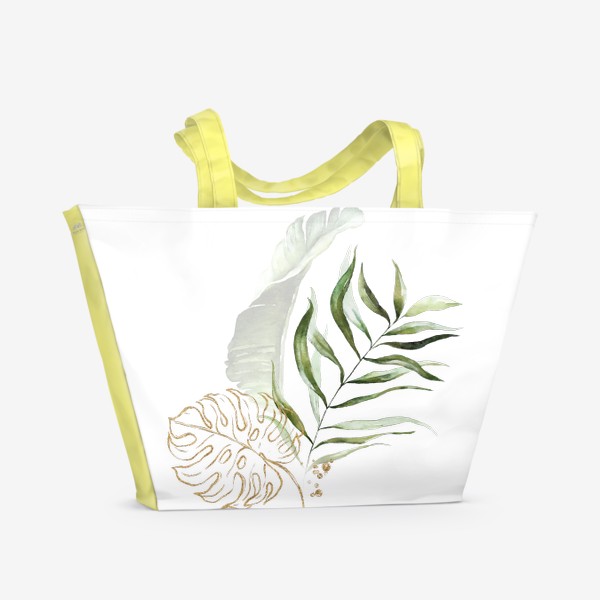 Пляжная сумка &laquo;Букет листья пальмы. Акварель и золото&raquo;