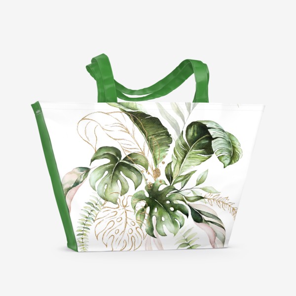Пляжная сумка «Букет листья пальмы. Акварель и золото»