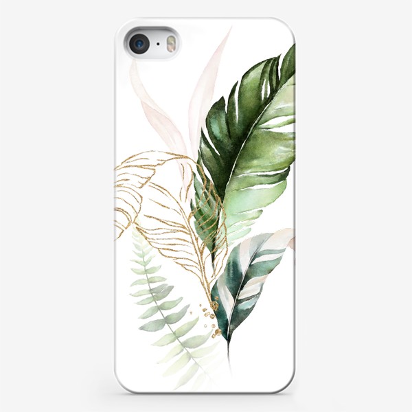 Чехол iPhone «Листья пальмы акварель и золото»