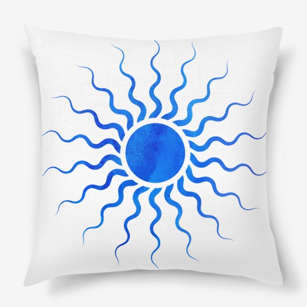 Подушка «Синее Солнце. Коллекция в стиле Бохо (Boho). Геометрические фигуры с акварельной текстурой»