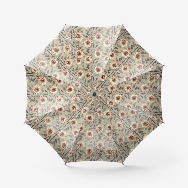 Зонт «Паттерн с акварельными подсолнухами»