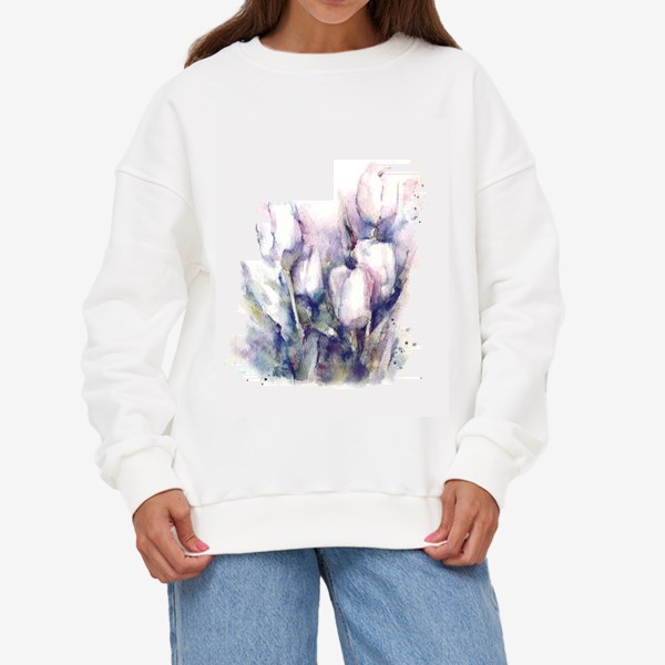 Свитшот «Нежные белые тюльпаны. Акварельная иллюстрация »