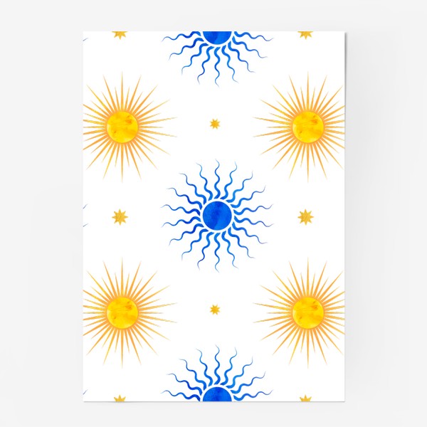 Постер «Космический паттерн. Солнце и звезды. Коллекция в стиле Бохо (Boho). Геометрические фигуры с акварельной текстурой»