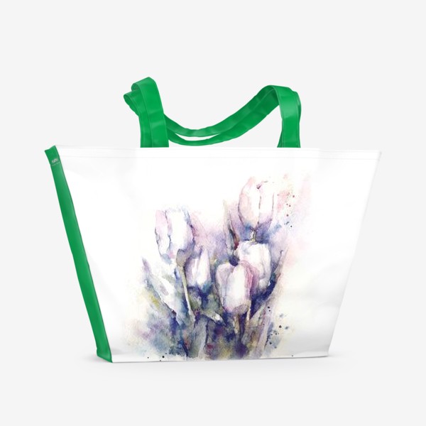 Пляжная сумка «Нежные белые тюльпаны. Акварельная иллюстрация »