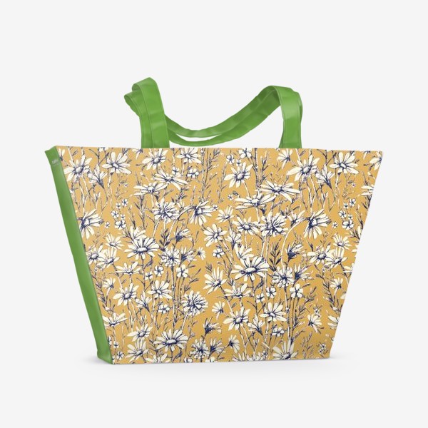Пляжная сумка «Милый паттерн с полевыми цветами. Графический скетч»