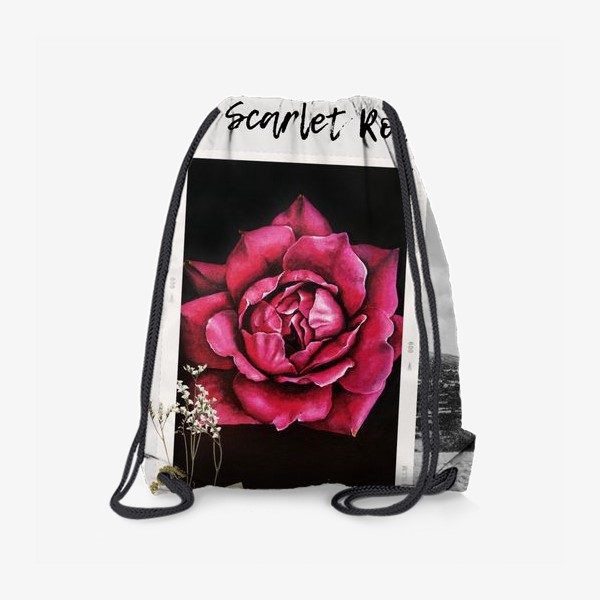 Рюкзак «Коллаж с алой розой. Сухоцвет. Черно-белое фото»