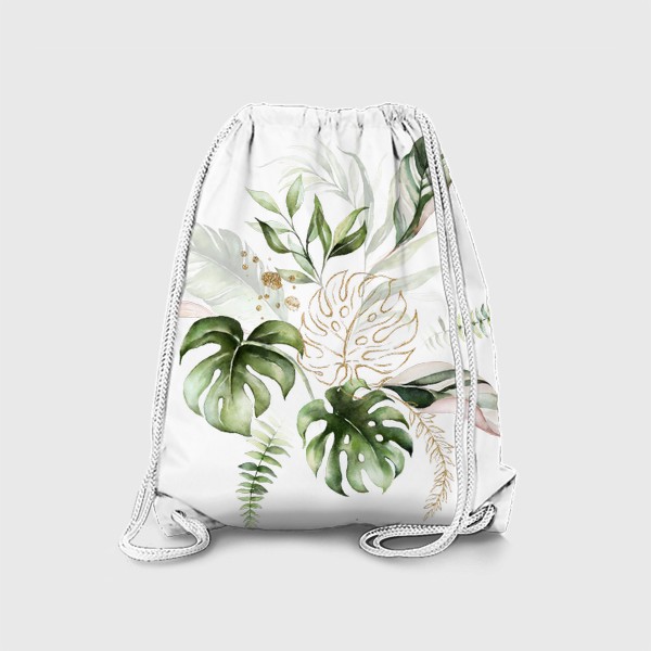 Рюкзак «Листья пальмы акварель и золото»