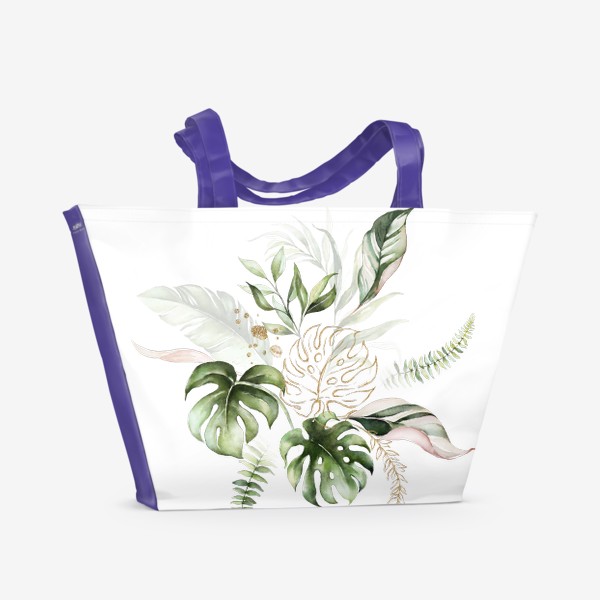 Пляжная сумка «Листья пальмы акварель и золото»