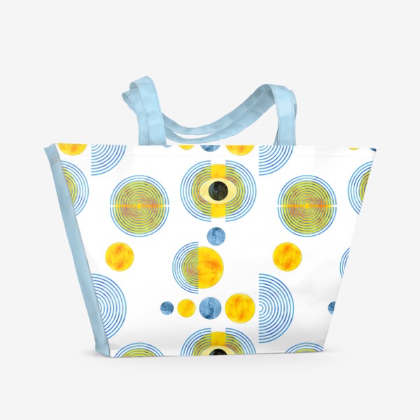Пляжная сумка «Космический паттерн солнце и луна. Коллекция в стиле Бохо (Boho). Геометрические фигуры с акварельной текстурой»