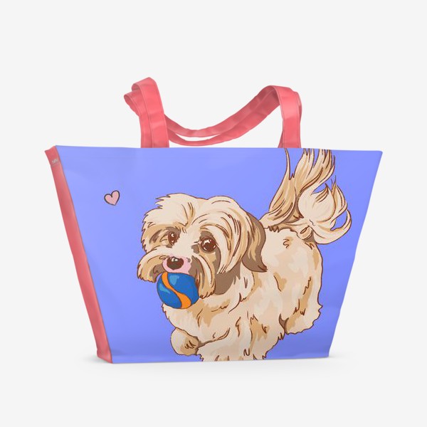 Пляжная сумка «Милая болонка с мячиком - Собаки с сердцем»