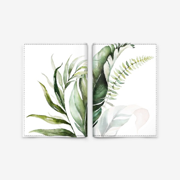 Обложка для паспорта «Листья пальмы акварель»