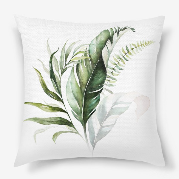 Подушка «Листья пальмы акварель»