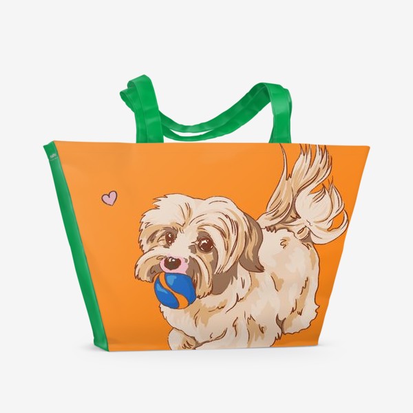 Пляжная сумка &laquo;Милая болонка с мячиком - Собаки с сердцем&raquo;