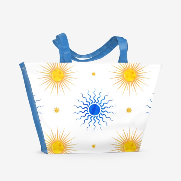 Пляжная сумка &laquo;Космический паттерн. Солнце и звезды. Коллекция в стиле Бохо (Boho). Геометрические фигуры с акварельной текстурой&raquo;