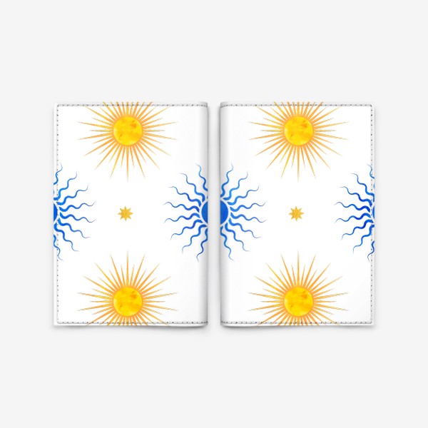 Обложка для паспорта «Космический паттерн. Солнце и звезды. Коллекция в стиле Бохо (Boho). Геометрические фигуры с акварельной текстурой»