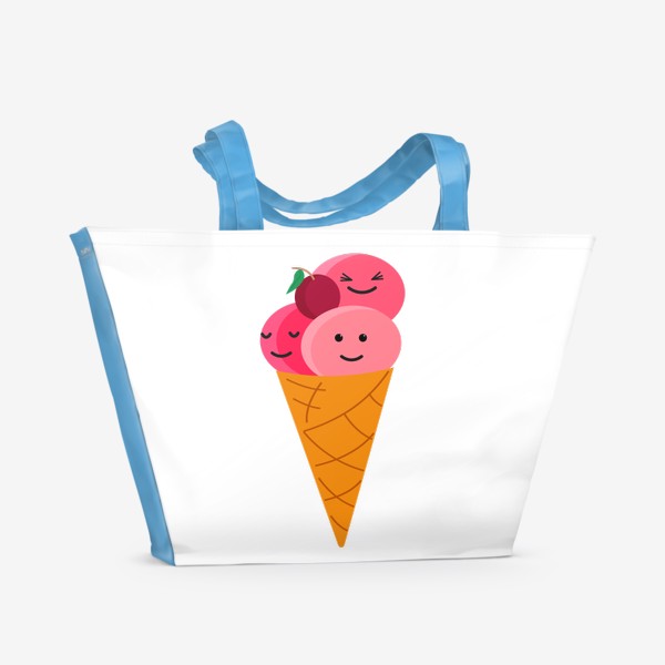 Пляжная сумка «Мороженое в рожке с вишней»