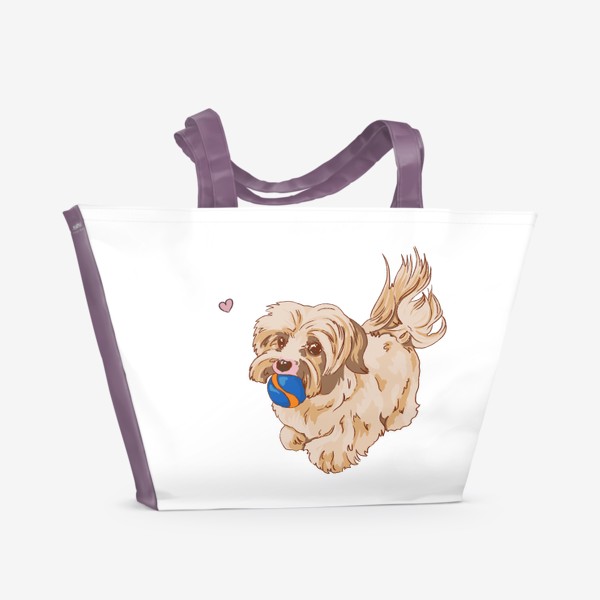 Пляжная сумка «Милая болонка с мячиком - Собаки»