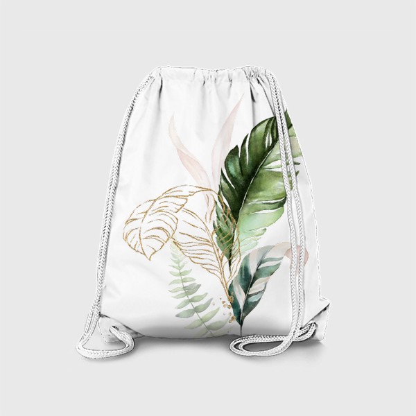 Рюкзак «Листья пальмы акварель и золото»
