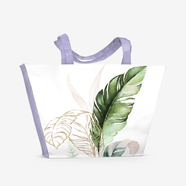 Пляжная сумка «Листья пальмы акварель и золото»