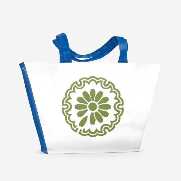 Пляжная сумка &laquo;Японский цветочный герб на каждый день. 10 января, цветок - нивяник болотный (Leucanthemum paludosum)&raquo;