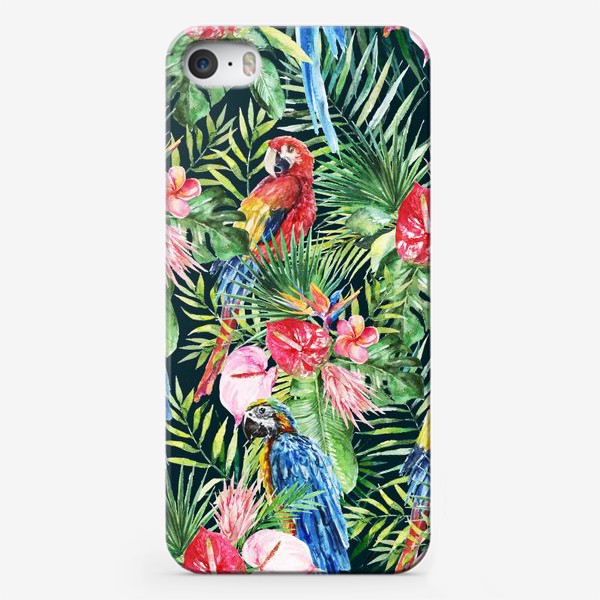 Чехол iPhone «Тропический принт какаду в цветах»