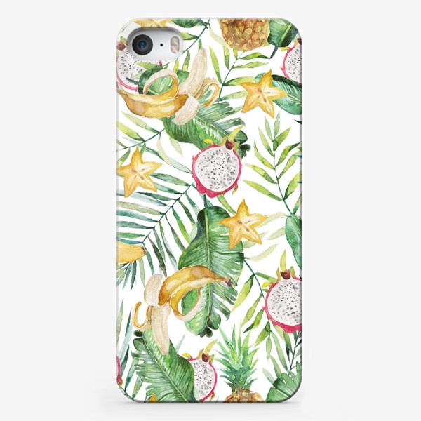 Чехол iPhone «Тропический принт бананы и фрукты, пальмовые листья»
