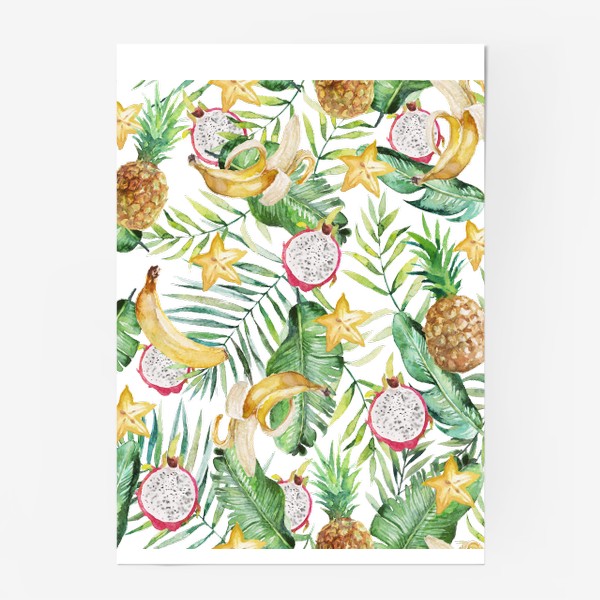 Постер «Тропический принт бананы и фрукты, пальмовые листья»