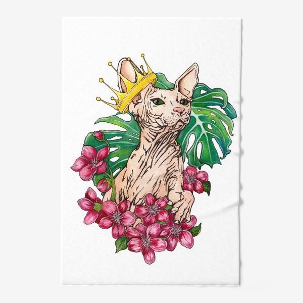Полотенце «Котик сфинкс в цветах »