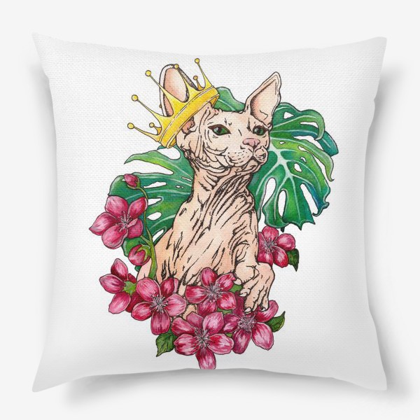 Подушка «Котик сфинкс в цветах »