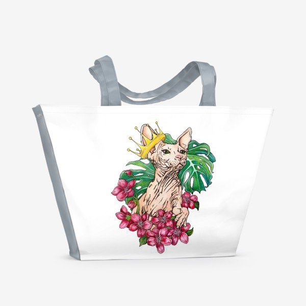 Пляжная сумка «Котик сфинкс в цветах »