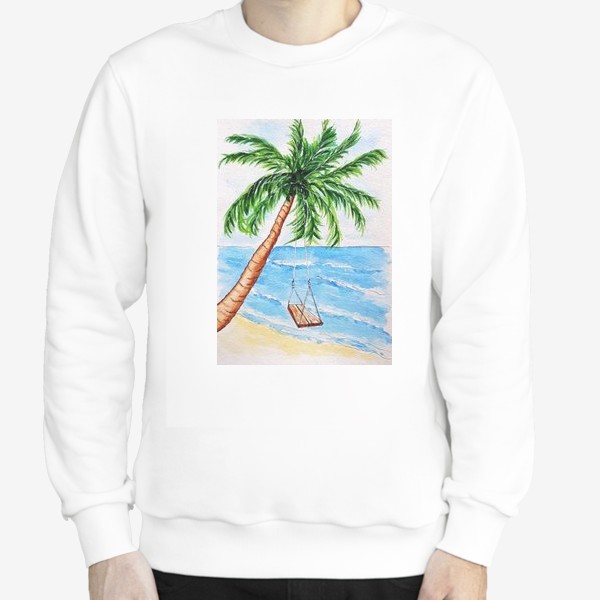 Свитшот «Пальма с качелями на берегу моря.»