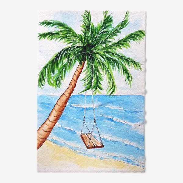 Полотенце «Пальма с качелями на берегу моря.»