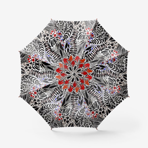 Зонт «Черно-белые травинки с красными цветами»