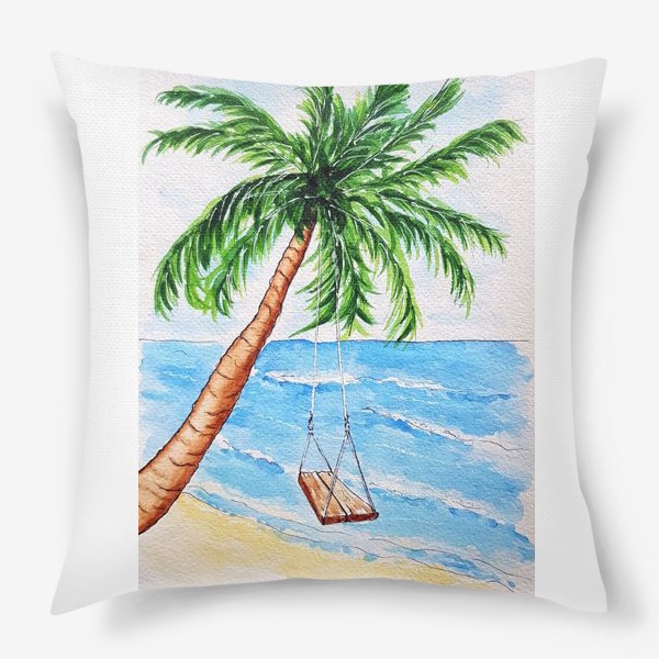 Подушка «Пальма с качелями на берегу моря.»