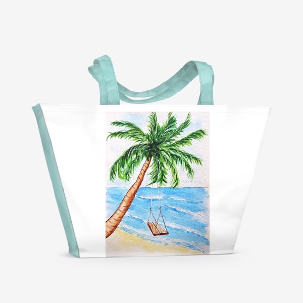 Пляжная сумка «Пальма с качелями на берегу моря.»
