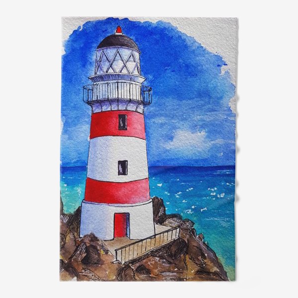 Полотенце «Красно белый маяк на море»