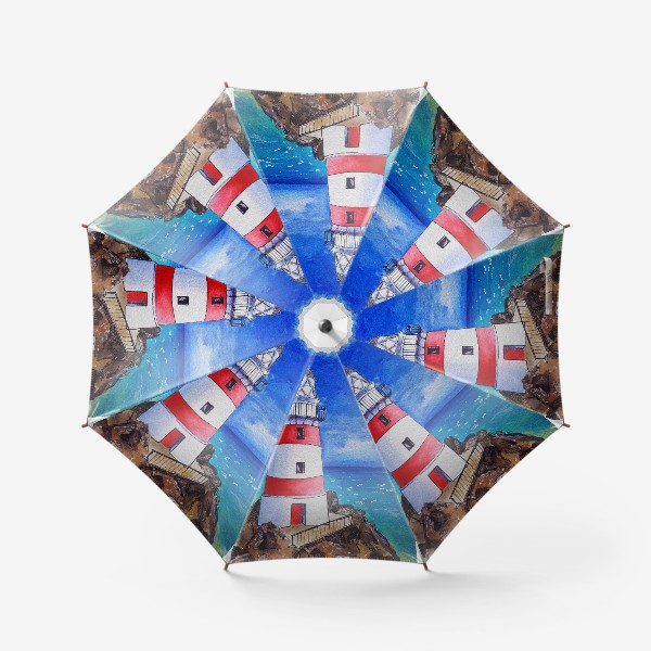 Зонт «Красно белый маяк на море»