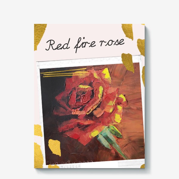 Холст «Коллаж красная огненная роза. Холст, масло, мастихин»