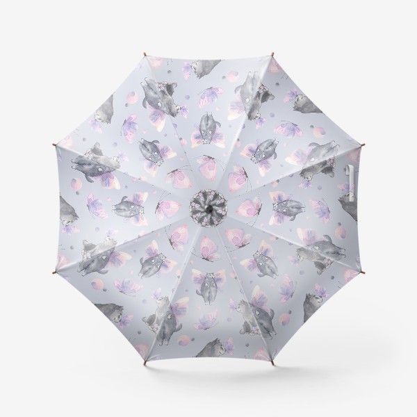 Зонт «Серые котики, коты и бабочки. Акварельный паттерн.»