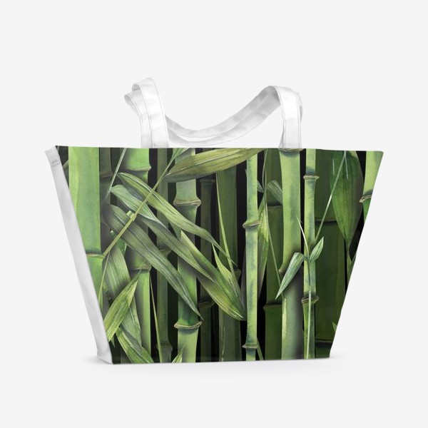 Пляжная сумка «Бамбуковая роща, листья, стебли. Темный акварельный паттерн.»