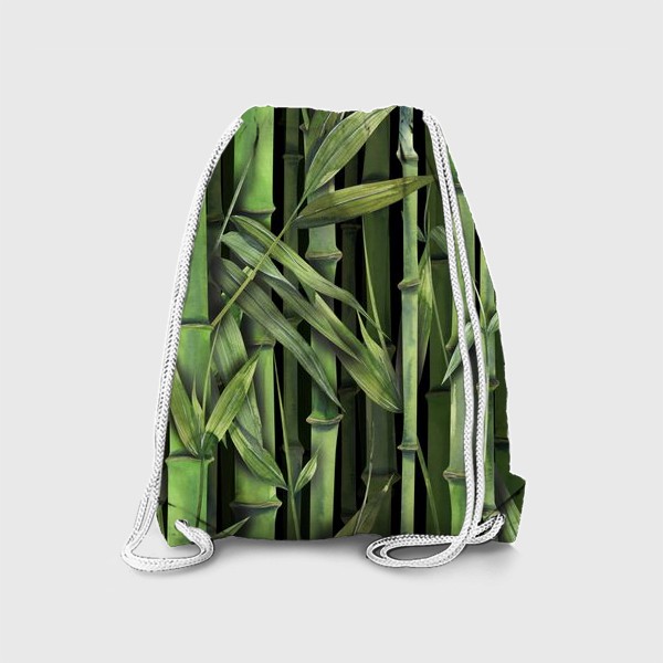Рюкзак «Бамбуковая роща, листья, стебли. Темный акварельный паттерн.»