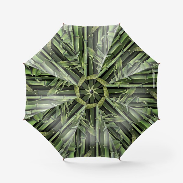 Зонт «Бамбуковая роща, листья, стебли. Темный акварельный паттерн.»