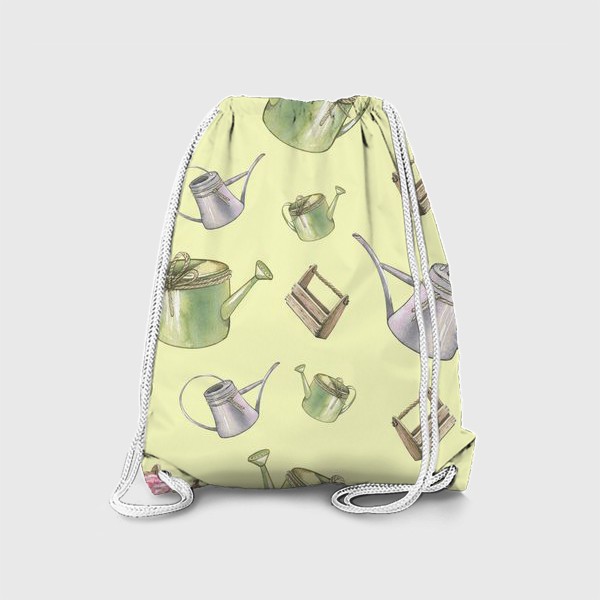 Рюкзак «Садовый акварельный паттерн. Лейки, ящички, яблоневые цветы.»